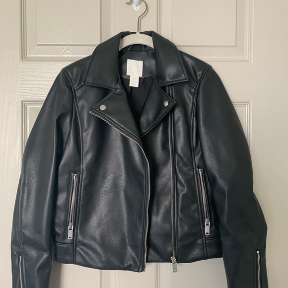 H&M Black Leather Moto Style Jacket - Picture 2 of 4